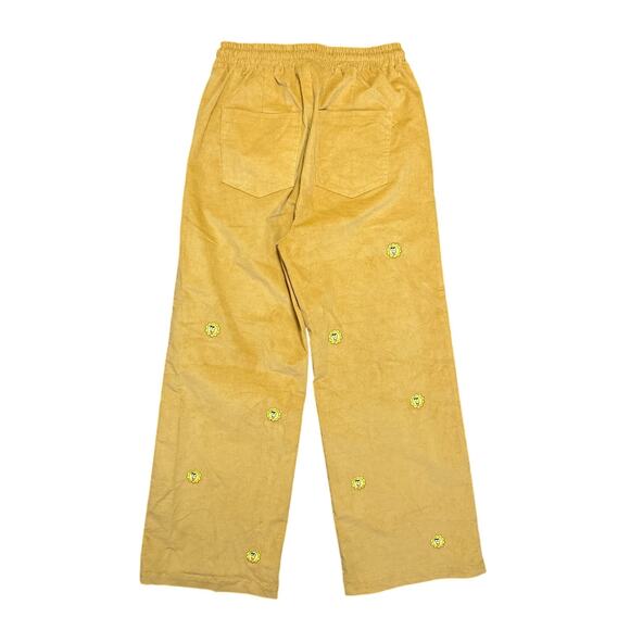 Lazy Oaf Golden Yellow Corduroy Wide Leg Sunshine Embroidered Pants Size 4 - Picture 5 of 9